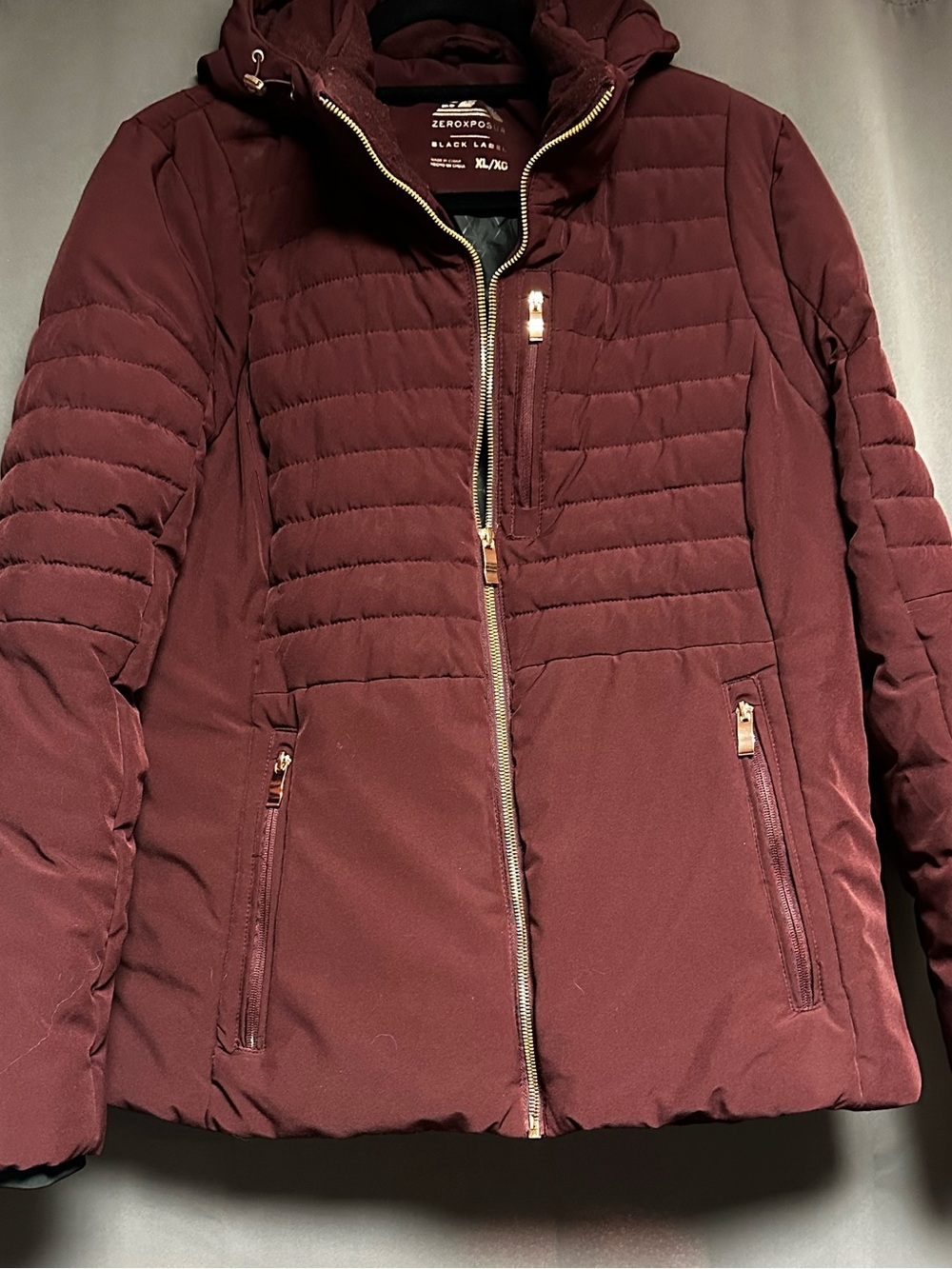 ZeroXposur Women's Quilted Hooded Puffer Jacket in Burgundy